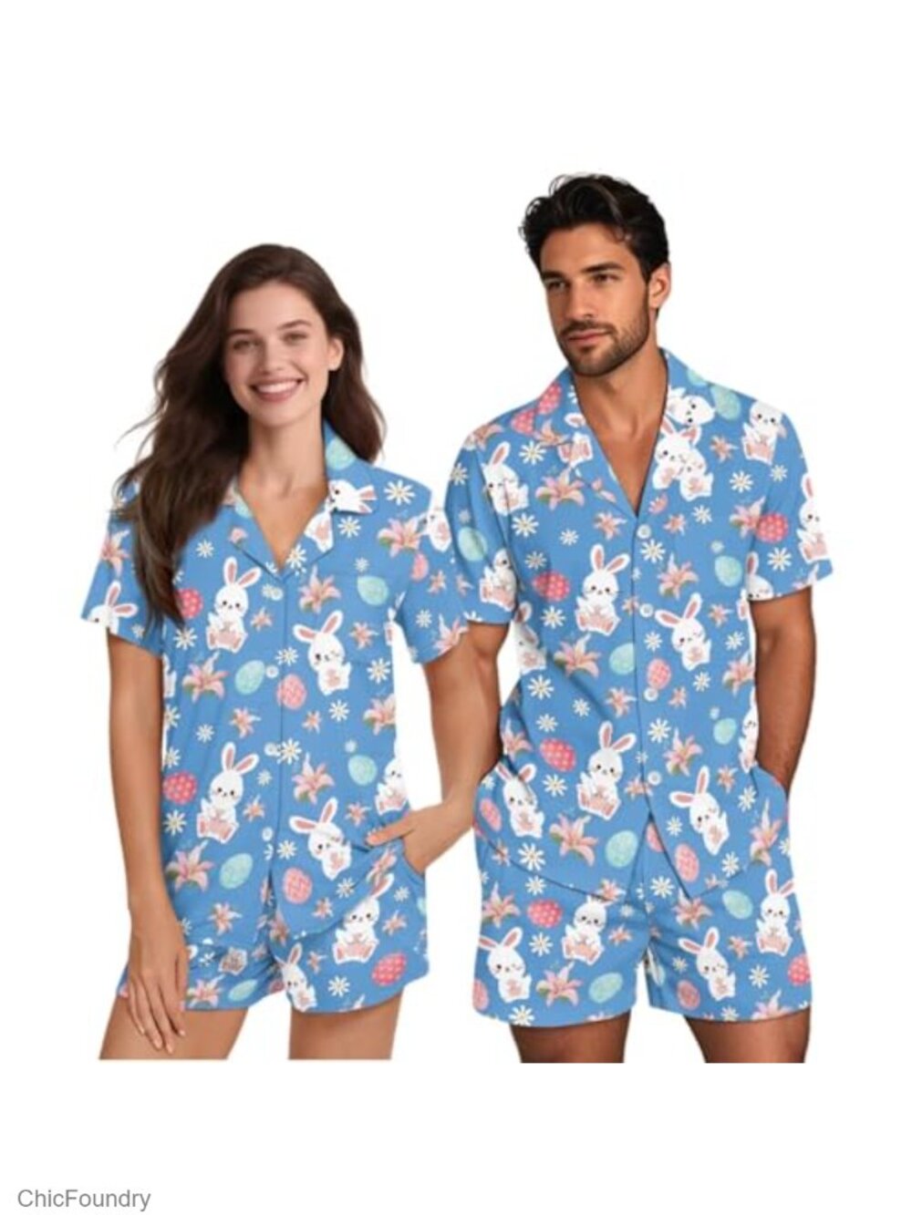 Couples Matching Pajama Set Button Down Long Sleeve Soft Sleepwear Men & Women